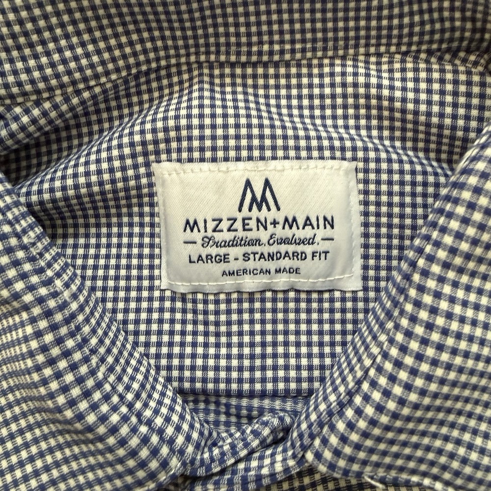 Mizzen + Main Standard Fit Shirt Mens Large Performance Blue Gingham Check USA - Picture 4 of 8